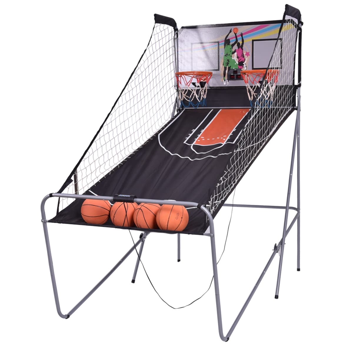 CostwayJeu d’Arcade de Basketball Panier Compteur Panier de Basketball Arcade en Acier 202x107x205cm Blanc et Noir