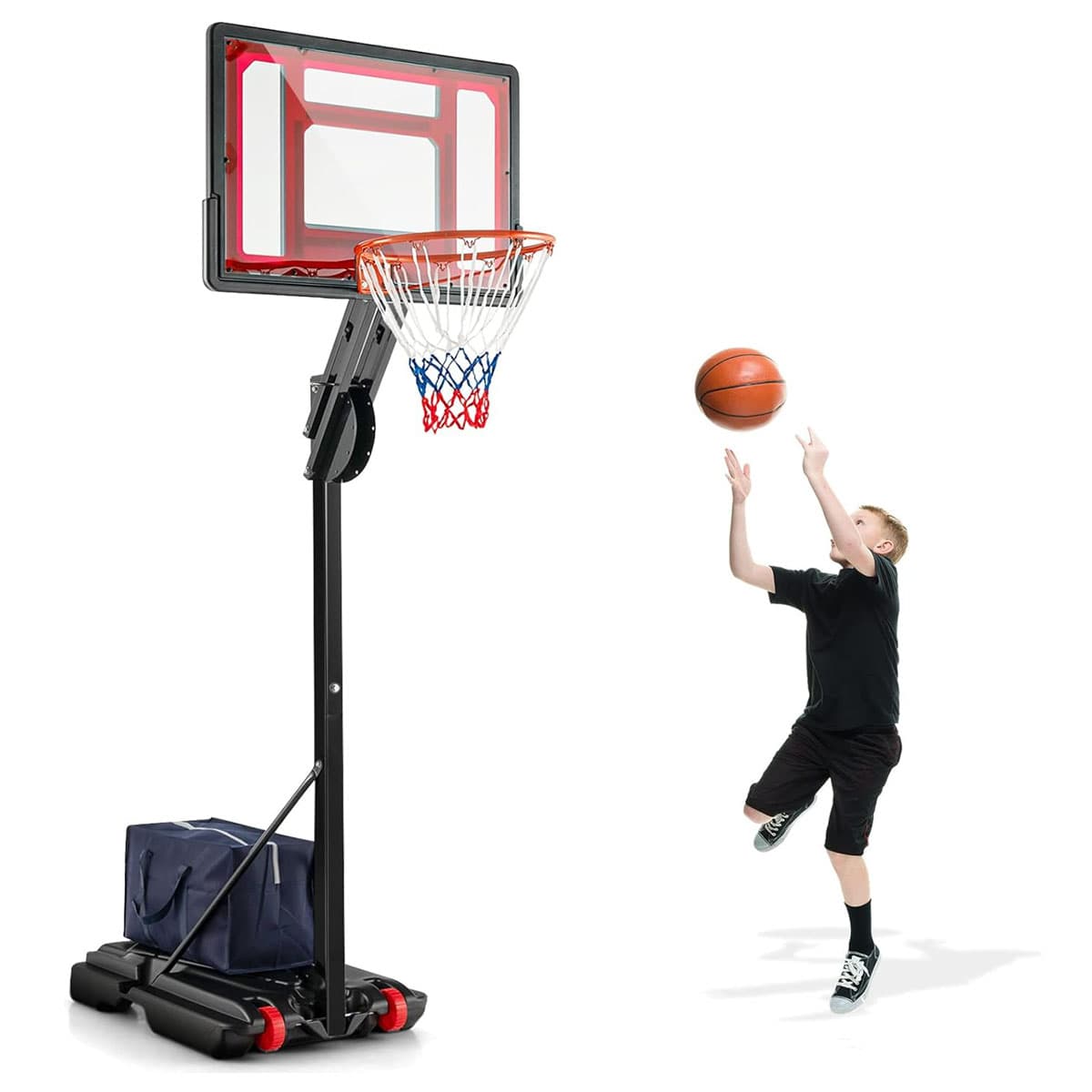 CostwayPanier de Basket Extérieur sur Pied Hauteur Réglable 1,05-2,6 m pour Enfants et Adultes