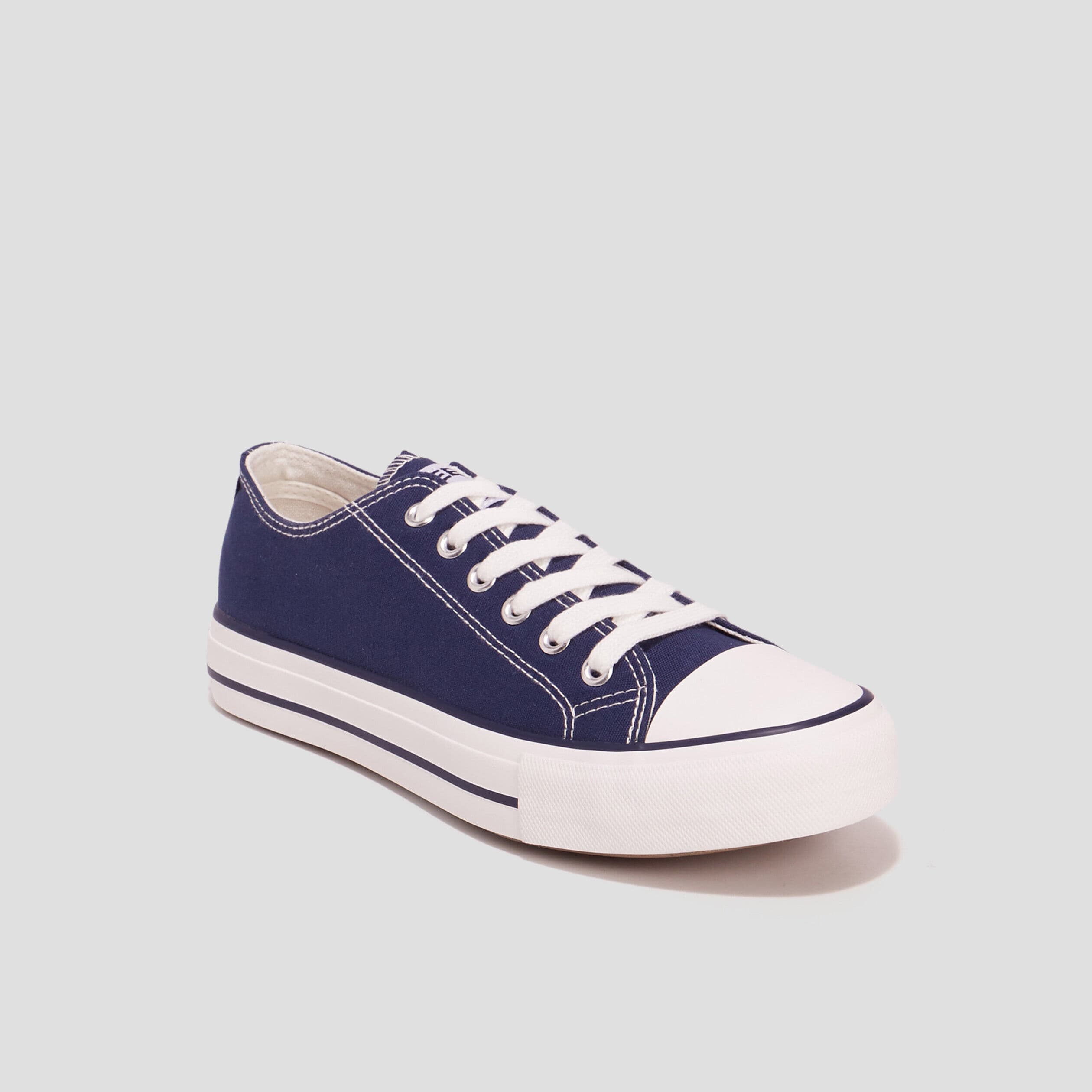 Tennis en toile à lacets bleu marine femme